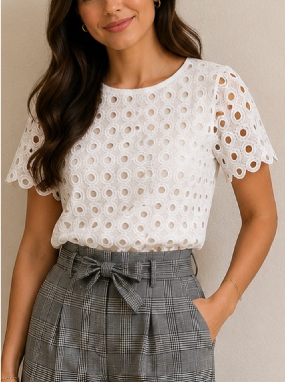 White lace Short sleeves Top